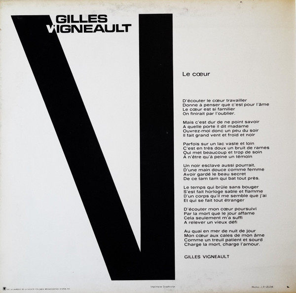 Gilles Vigneault - Petite Gloire Pauvre Fortune | CBS (62765) - 2