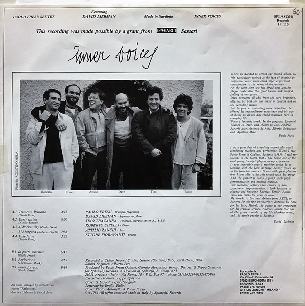 Paolo Fresu , Paolo Fresu Sextet Featuring David Liebman - Inner Voices | Splasc Records (H 110) - 3