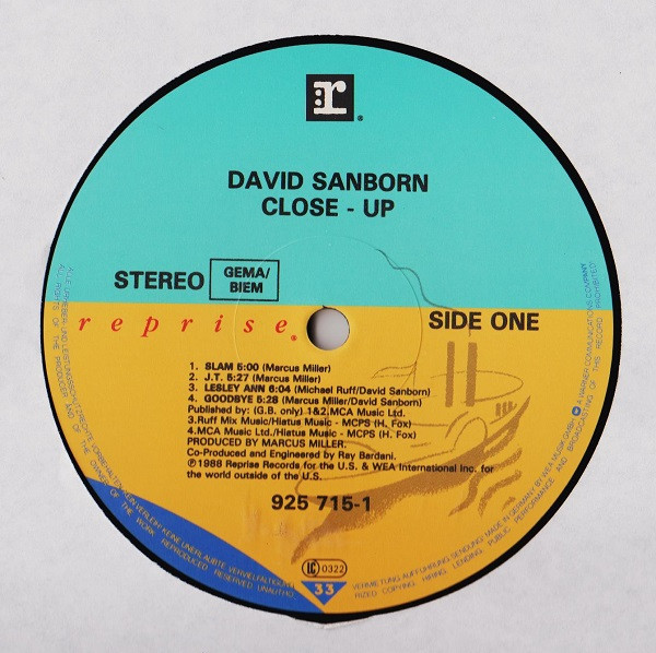 David Sanborn - Close-Up | Reprise Records (925 715-1) - 3 David Sanborn - Close-Up | Reprise Records (925 715-1) - 3