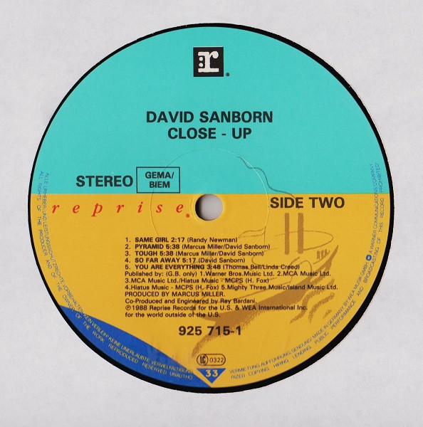 David Sanborn - Close-Up | Reprise Records (925 715-1) - 4 David Sanborn - Close-Up | Reprise Records (925 715-1) - 4