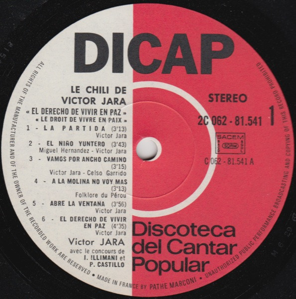 Victor Jara , Quilapayún - Le Chili De Victor Jara - El Derecho De Vivir En Paz · "Le Droit De Vivre En Paix" | Dicap (2C 062-81541) - 3