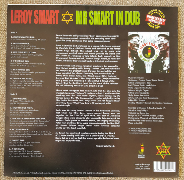 Leroy Smart - Mr Smart In Dub | Jamaican Recordings (JRLP020) - 2