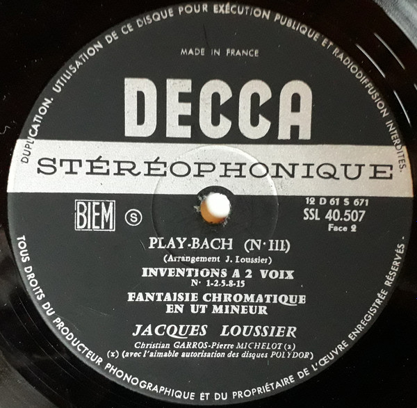 Jacques Loussier , Christian Garros , Pierre Michelot - Play Bach 3 | Decca (SSL 40.507) - 4