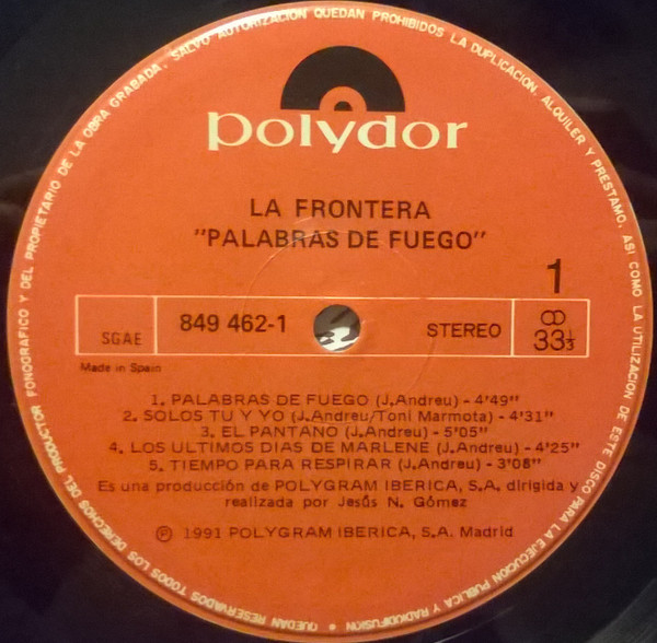 La Frontera - Palabras De Fuego | Polydor (849 462-1) - 3 La Frontera - Palabras De Fuego | Polydor (849 462-1) - 3