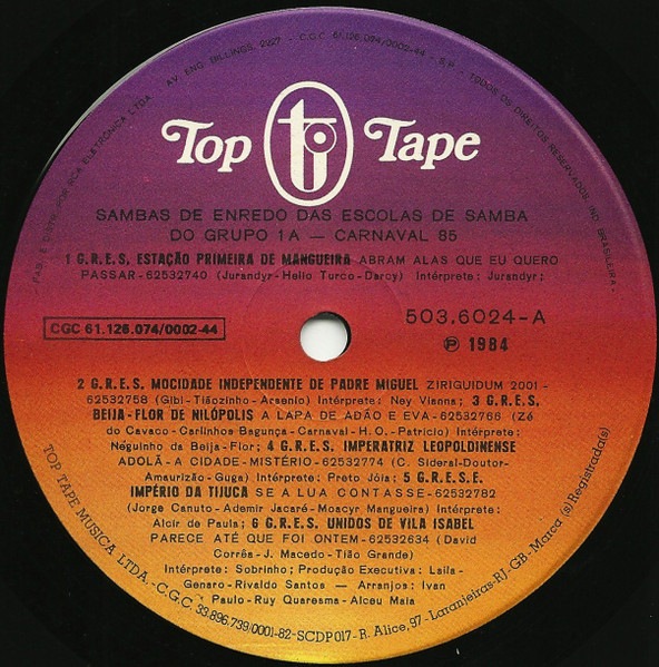 Various - Sambas De Enredo Das Escolas De Samba Do Grupo 1A - Carnaval 85 | Top Tape (503.6024) - 3