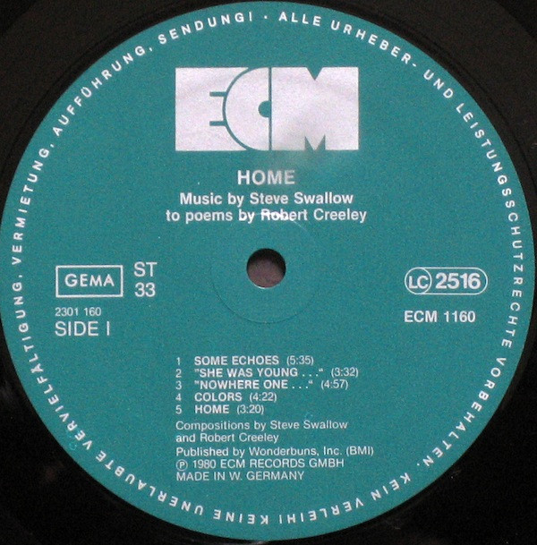 Steve Swallow - Home · Music By Steve Swallow To Poems By Robert Creeley | ECM Records (ECM 1160)
