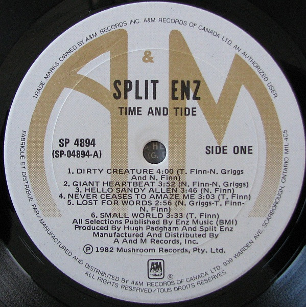 Split Enz - Time And Tide | A&M Records (SP 4894) - 3
