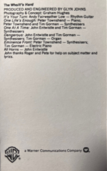 The Who - It's Hard [Cassette] | Warner Bros. Records (92 37314) - 2