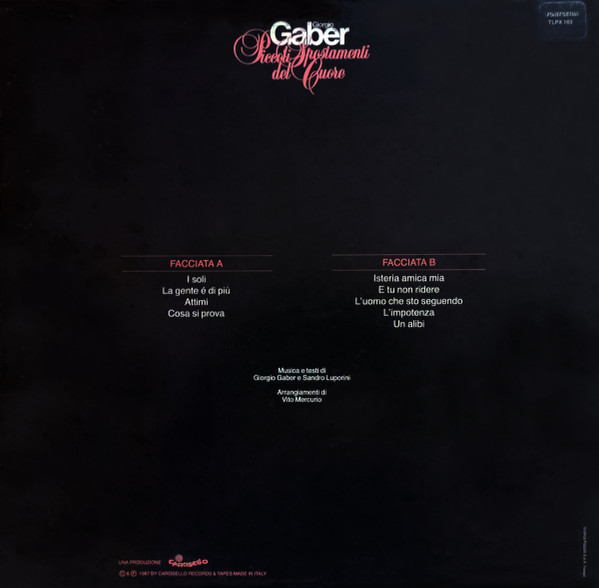 Giorgio Gaber - Piccoli Spostamenti Del Cuore | Fonit Cetra (TLPX 163) - 2 Giorgio Gaber - Piccoli Spostamenti Del Cuore | Fonit Cetra (TLPX 163) - 2