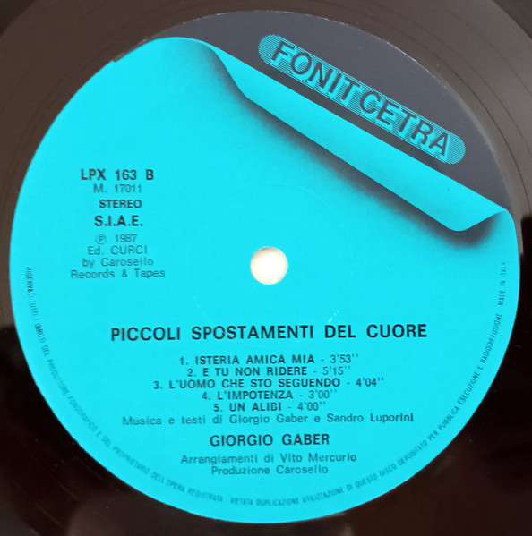 Giorgio Gaber - Piccoli Spostamenti Del Cuore | Fonit Cetra (TLPX 163) - 4 Giorgio Gaber - Piccoli Spostamenti Del Cuore | Fonit Cetra (TLPX 163) - 4