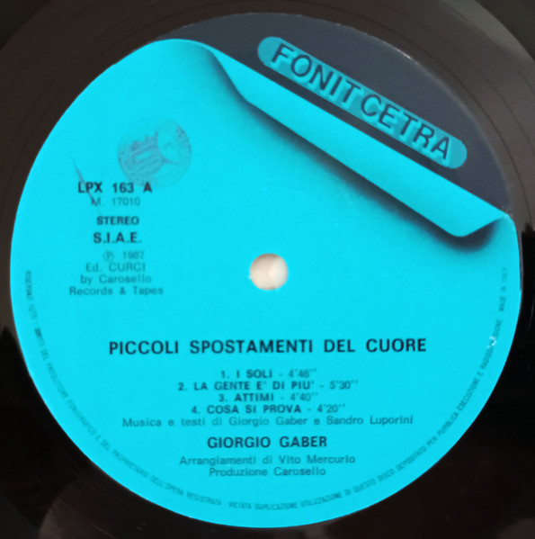 Giorgio Gaber - Piccoli Spostamenti Del Cuore | Fonit Cetra (TLPX 163) - 3 Giorgio Gaber - Piccoli Spostamenti Del Cuore | Fonit Cetra (TLPX 163) - 3