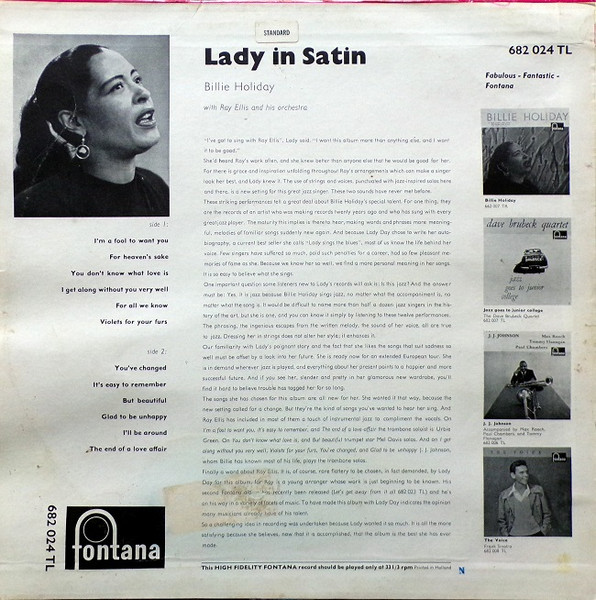 Billie Holiday - Lady In Satin | Fontana (682 024 TL) - 2