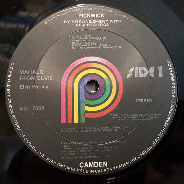 Elvis Presley - Mahalo From Elvis [Vinyl] | Pickwick (ACL-7064) - 3