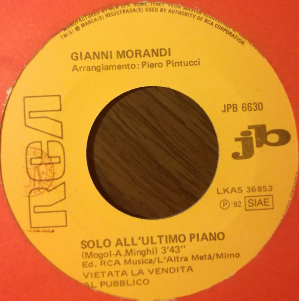 Gianni Morandi / Riccardo Cocciante - Solo All'Ultimo Piano / È Passata Una Nuvola | RCA (JPB 6630)