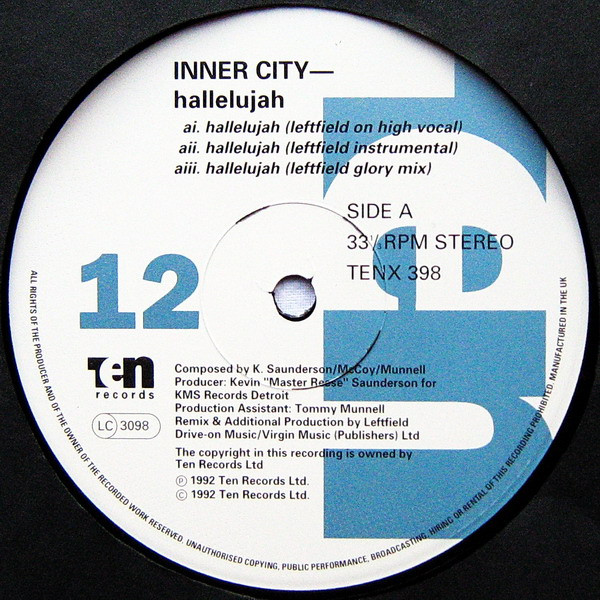 Inner City - Hallelujah '92 | 10 Records (TENX 398) - 3