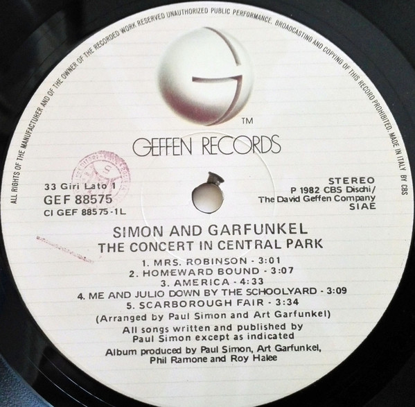 Simon & Garfunkel - The Concert In Central Park | Geffen Records (GEF 88575) - 2