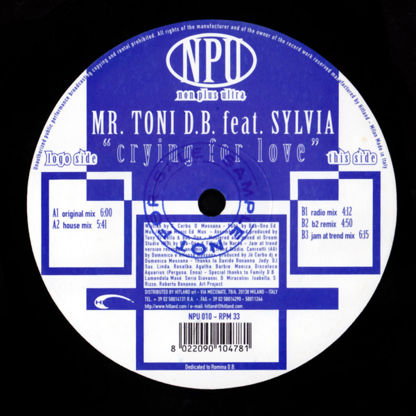 Mr. Toni D.B. Feat. Sylvia - Crying For Love | Non Plus Ultra Records (NPU 010) - 4