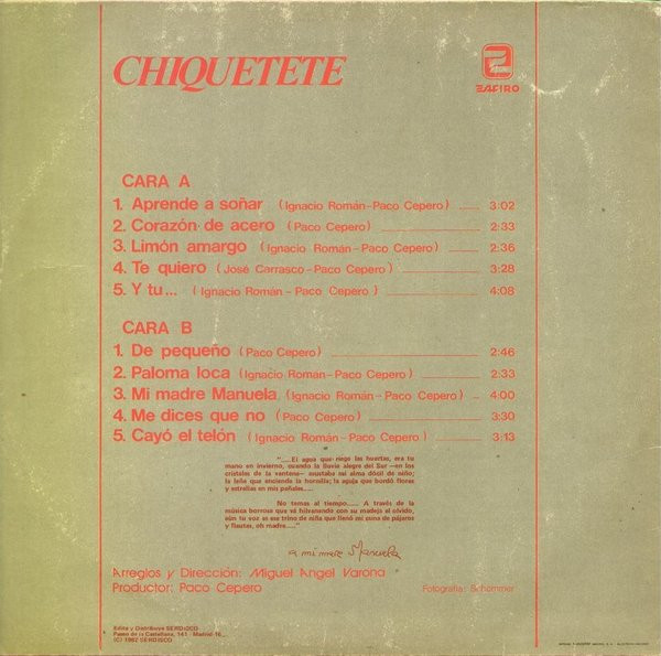 Chiquetete - Aprende A Soñar | Zafiro (ZL-547) - 2