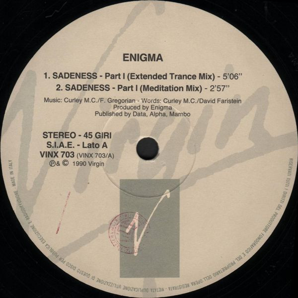 Enigma - Sadeness Part I | Virgin (VINX 703) - 3