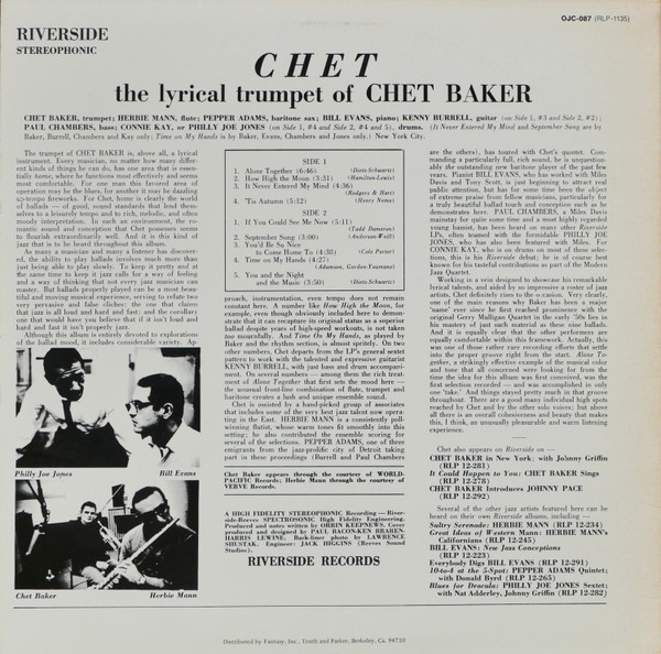 Chet Baker - Chet | Original Jazz Classics (OJC-087) - 2