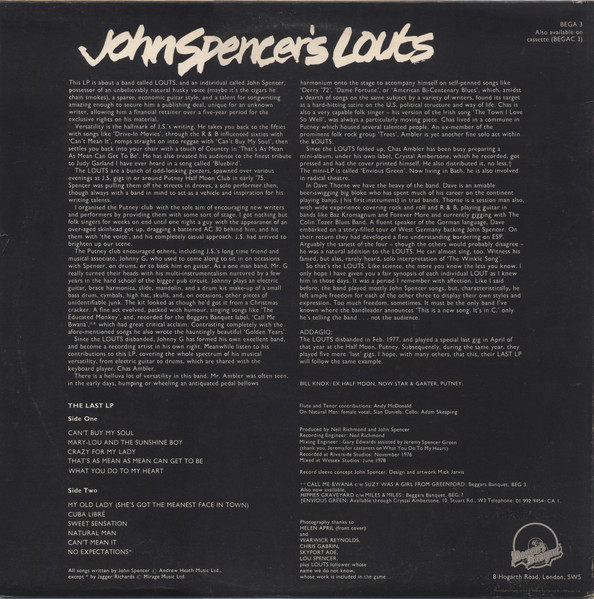 John Spencer's Louts - The Last LP | Beggars Banquet (BEGA 3) - 2 John Spencer's Louts - The Last LP | Beggars Banquet (BEGA 3) - 2