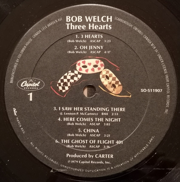 Bob Welch - Three Hearts | Capitol Records (SO-511907) - 3 Bob Welch - Three Hearts | Capitol Records (SO-511907) - 3