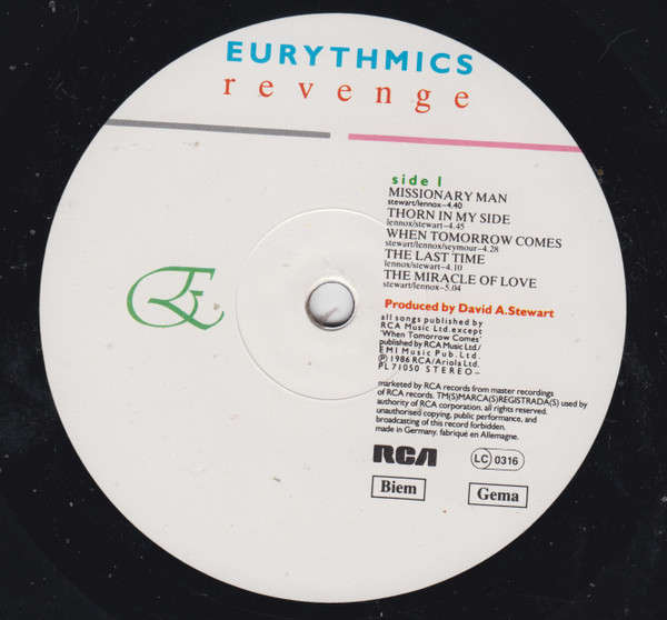Eurythmics - Revenge | RCA (PL 71050) - 3 Eurythmics - Revenge | RCA (PL 71050) - 3