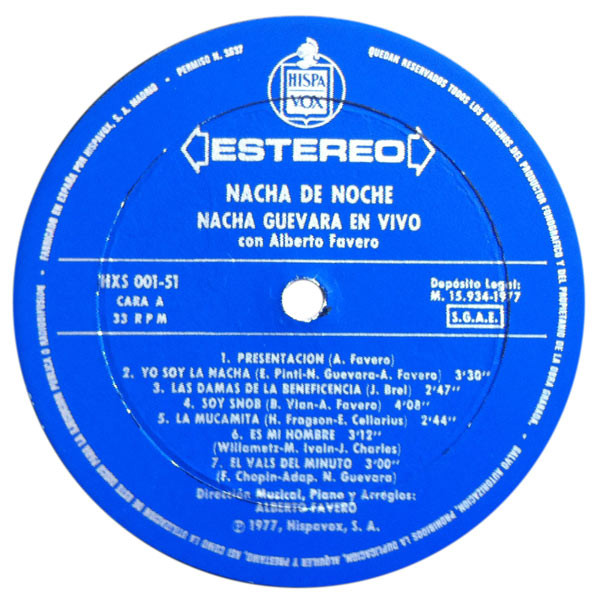 Nacha Guevara En Vivo Con Alberto Favero - Nacha De Noche | Hispavox (HXS-001-51) - 3