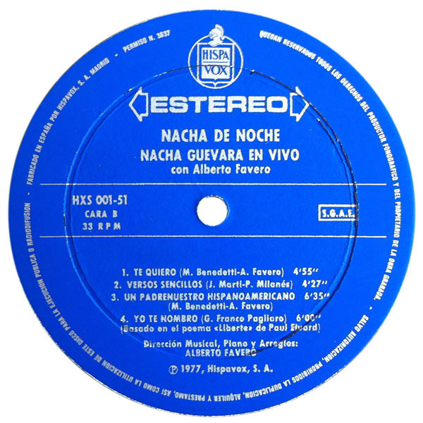 Nacha Guevara En Vivo Con Alberto Favero - Nacha De Noche | Hispavox (HXS-001-51) - 4