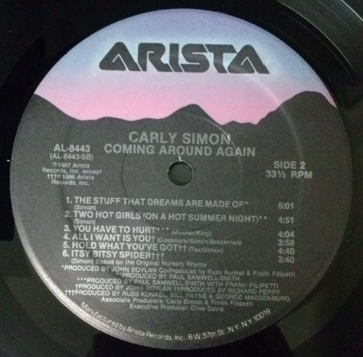 Carly Simon - Coming Around Again | Arista (AL-8443) - 4