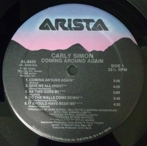 Carly Simon - Coming Around Again | Arista (AL-8443) - 3