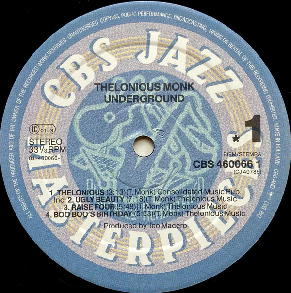 Thelonious Monk - Underground | CBS (CBS 460066 1) - 3 Thelonious Monk - Underground | CBS (CBS 460066 1) - 3