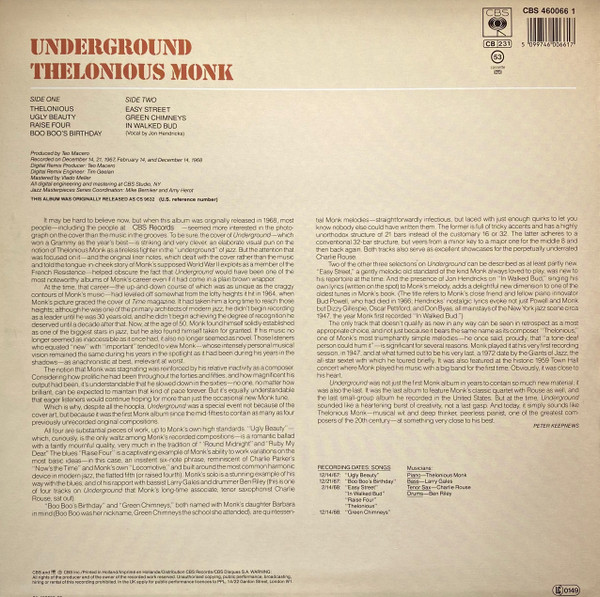 Thelonious Monk - Underground | CBS (CBS 460066 1) - 2 Thelonious Monk - Underground | CBS (CBS 460066 1) - 2