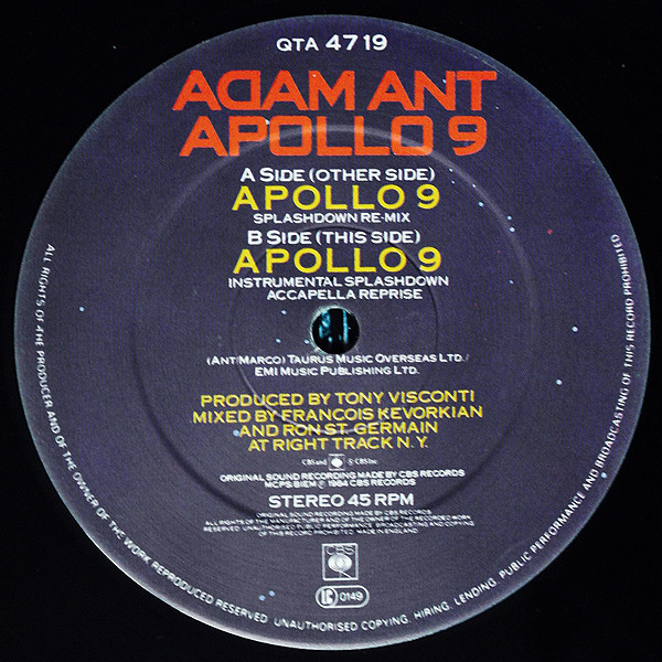 Adam Ant - Apollo 9 (Splashdown Re-Mix) | CBS (QTA 4719) - 4 Adam Ant - Apollo 9 (Splashdown Re-Mix) | CBS (QTA 4719) - 4