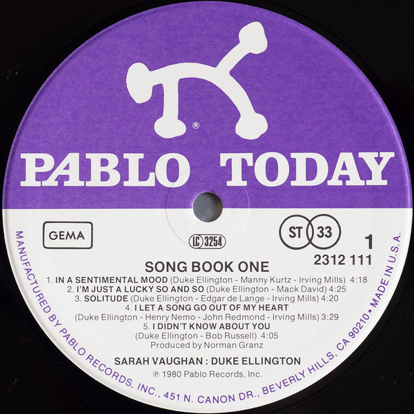 Sarah Vaughan - Duke Ellington Song Book One | Pablo Today (2312 111) - 3