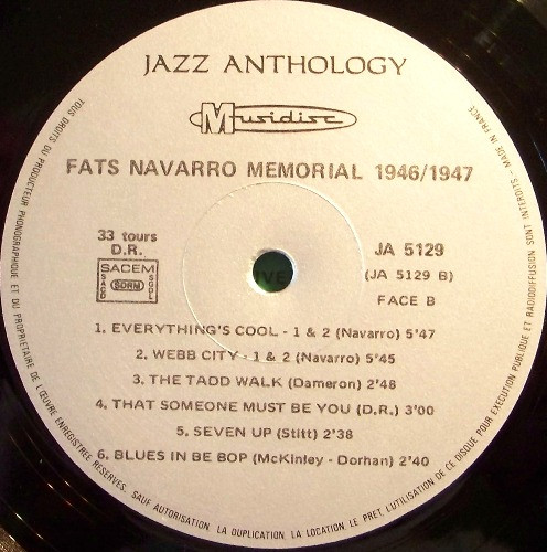 Fats Navarro Featuring Bud Powell , Kenny Clarke , Tadd Dameron , Kenny Dorham - Fats Navarro Memorial 1946/1947 | Musidisc (30 JA 5129) - main