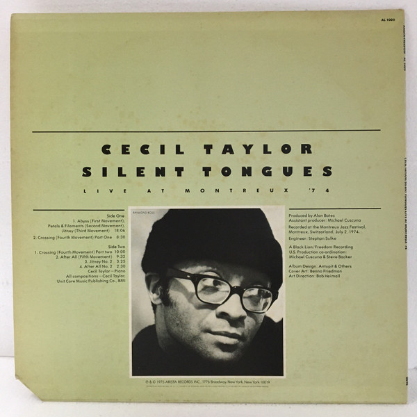 Cecil Taylor - Silent Tongues: Live At Montreux '74 | Arista (AL 1005) - 2