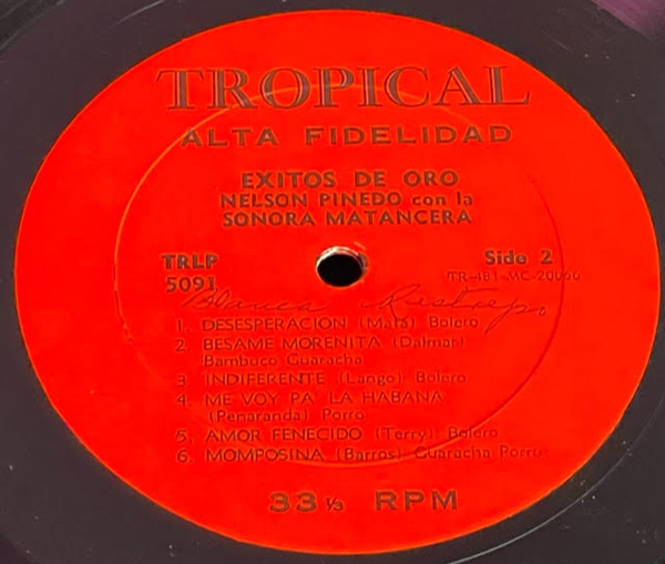 Nelson Pinedo Con La Sonora Matancera - Éxitos De Oro | Tropical (TRLP-5091) - 3 Nelson Pinedo Con La Sonora Matancera - Éxitos De Oro | Tropical (TRLP-5091) - 3