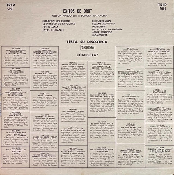 Nelson Pinedo Con La Sonora Matancera - Éxitos De Oro | Tropical (TRLP-5091) - 2 Nelson Pinedo Con La Sonora Matancera - Éxitos De Oro | Tropical (TRLP-5091) - 2