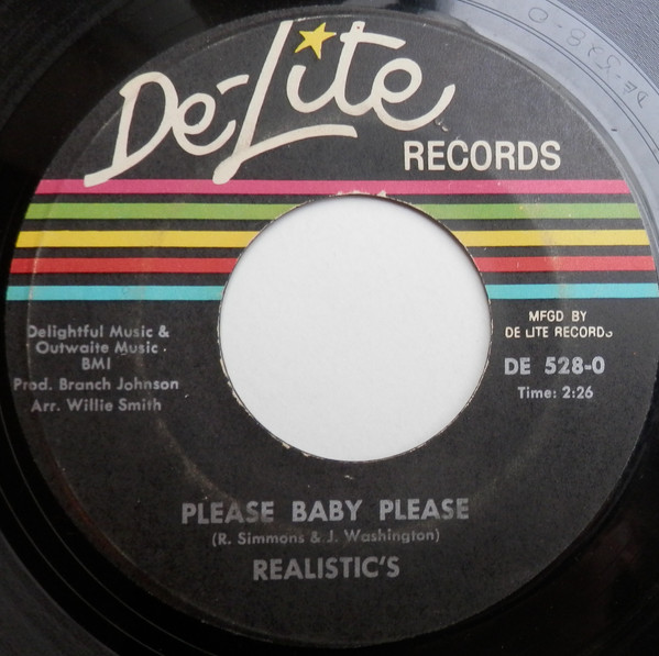 Realistic's - Please Baby Please / Too Shy | De-Lite Records (DE 528-0)