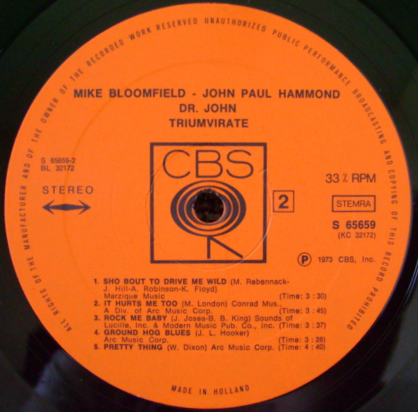 Mike Bloomfield , John Paul Hammond , Dr. John - Triumvirate | CBS (S 65659) - 4 Mike Bloomfield , John Paul Hammond , Dr. John - Triumvirate | CBS (S 65659) - 4
