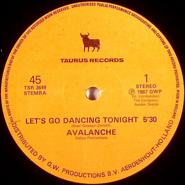 Avalanche - Let's Go Dancing Tonight | Taurus Records (TSR 3649)