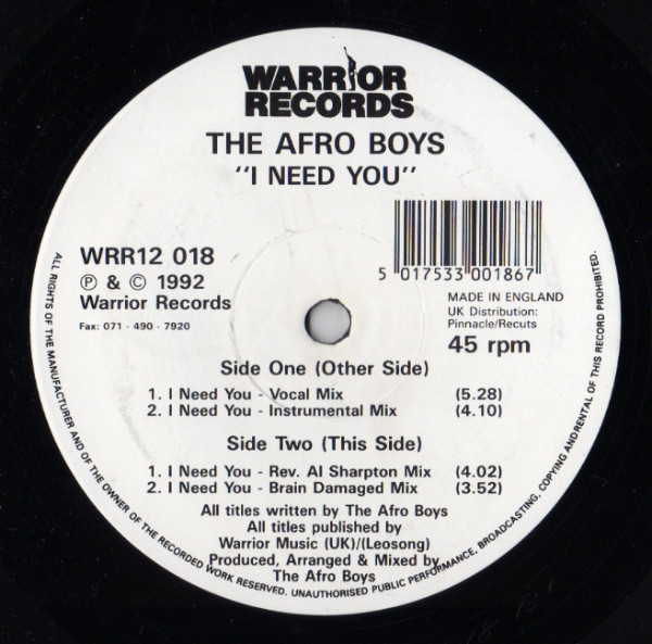 The Afro Boys - I Need You | Warrior Records (WRR12 018)