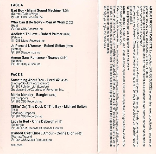 Various - Collection Les Grands Succès 1950 1960 1970 1980 Volume 8 [Cassette] | EMCI/Rockbill Ltd. (930-3388) - 4