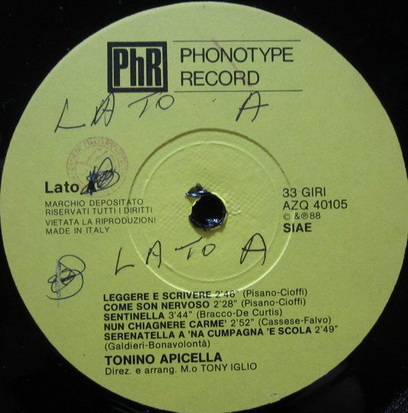Tonino Apicella - Tonino Apicella | Phonotype Record (AZQ 40105) - 3