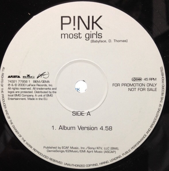 P!NK - Most Girls | Arista (74321 77958 1)