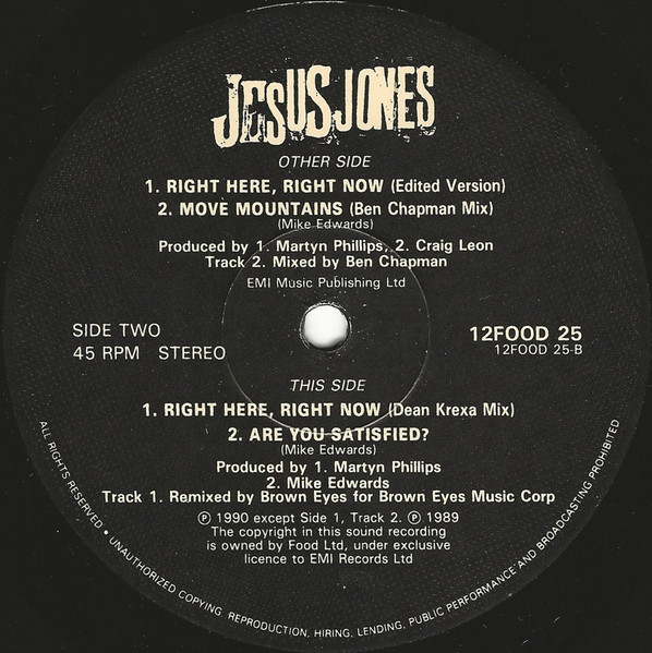 Jesus Jones - Right Here, Right Now (The Twelve Inch Mixes) | Food (12food 25) - 3