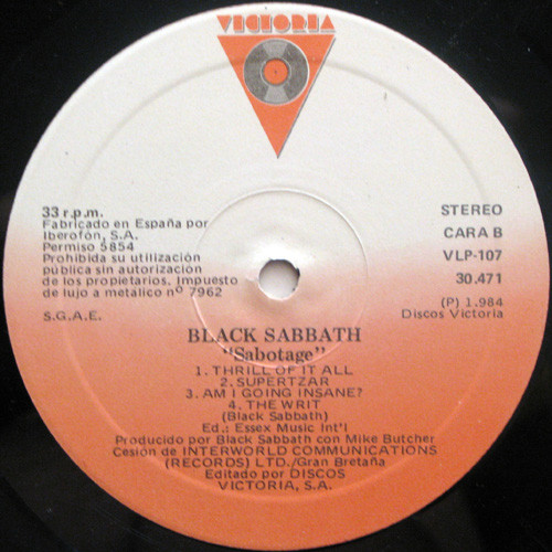 Black Sabbath - Sabotage | Victoria (VLP-107) - 3