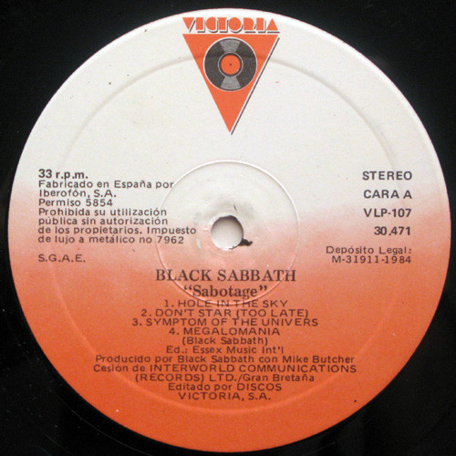 Black Sabbath - Sabotage | Victoria (VLP-107) - 4