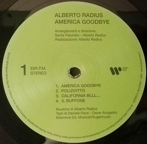 Alberto Radius - America Good-Bye | Warner Music Italy (COM 354) - 3 Alberto Radius - America Good-Bye | Warner Music Italy (COM 354) - 3
